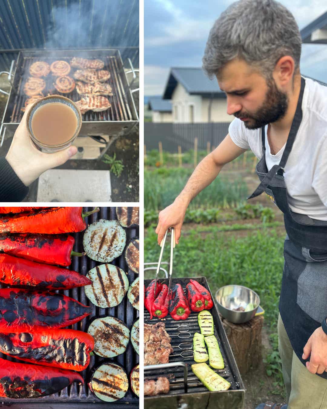 Unele legume din grădină ajung și pe grătar. Cred că cel mai mult ne place că putem face ardei kapia și vinete coapte.