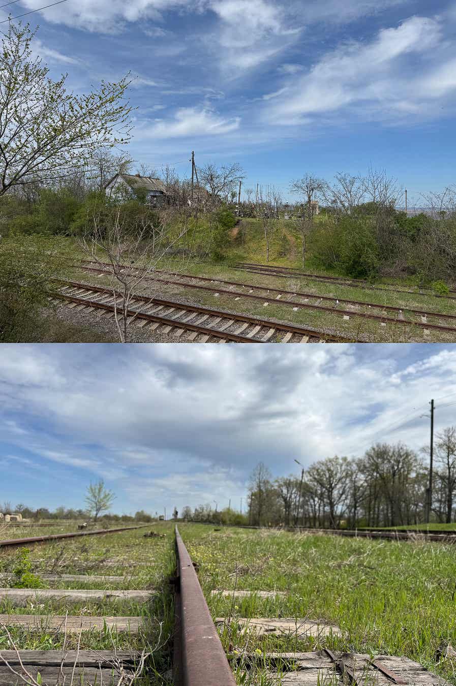 Vedere spre casa aflată în apropierea șinelor de tren.